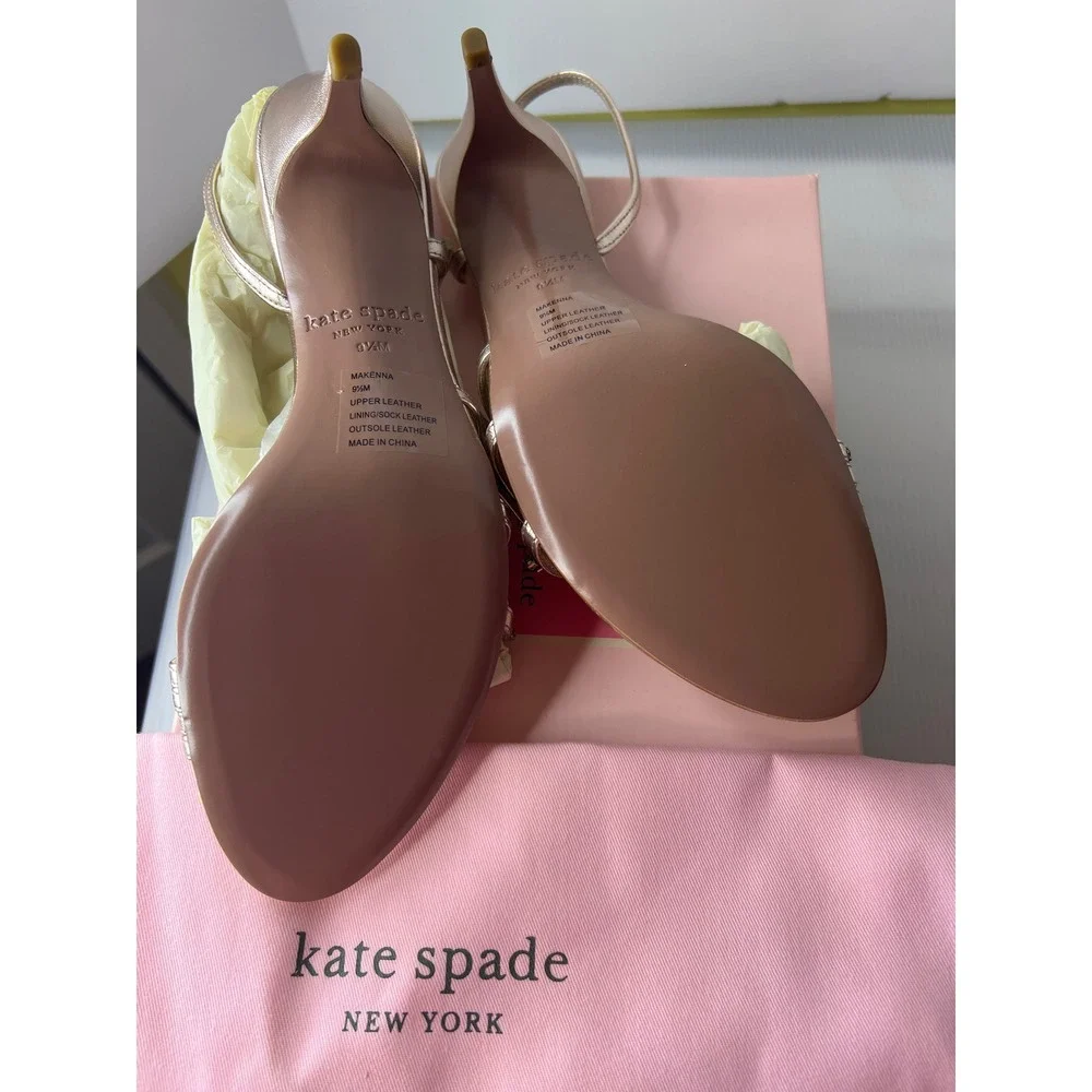 Kate Spade‎ Makenna Rose Gold Embellished Slingback Heels Sandals Size 9.5